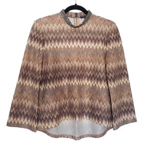 Alberto Makali chevron embellished mock neck Hippie blouse